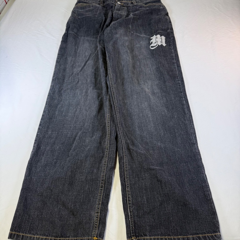 Vintage Makaveli Tupac Y2K Rap Hip‎ Hop Baggy Black Denim Jeans 34X34 - Picture 2 of 8